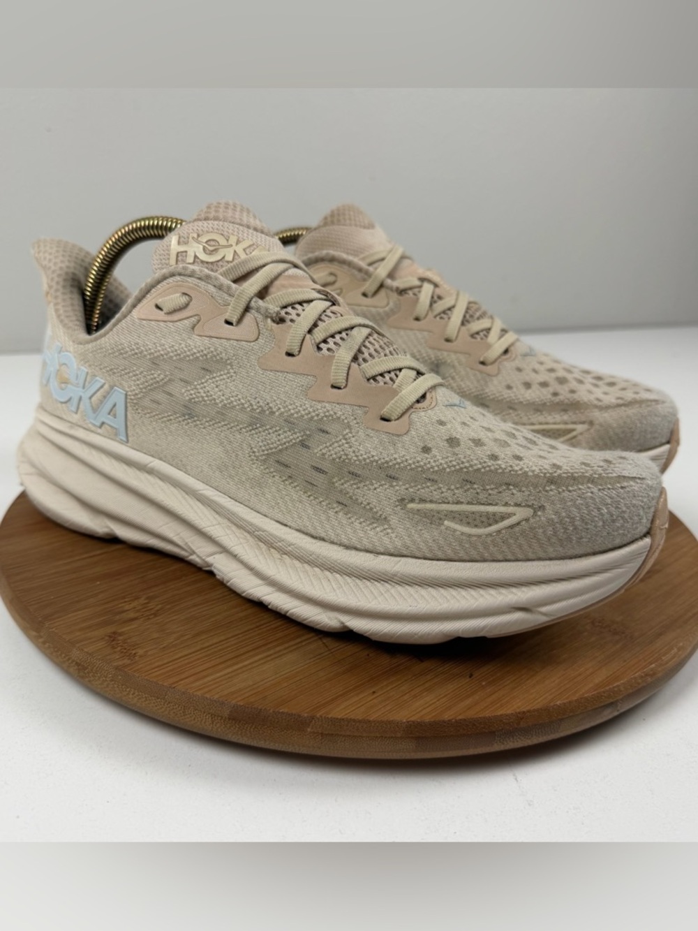 HOKA Clifton 9 Women’s Lightweight Neutral Running Shoes in Beige